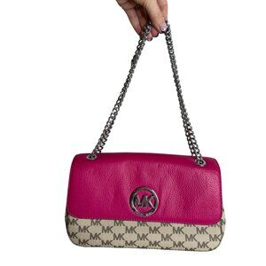 Y2K Michael Kors Signature Pink & Beige Logo Chain Shoulder Bag